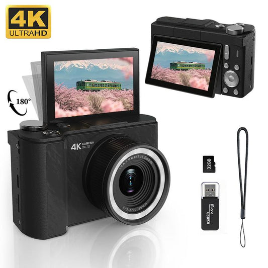 Videocamera 4K per vlog per principianti: 64 MP, messa a fuoco automatica, schermo girevole a 180°