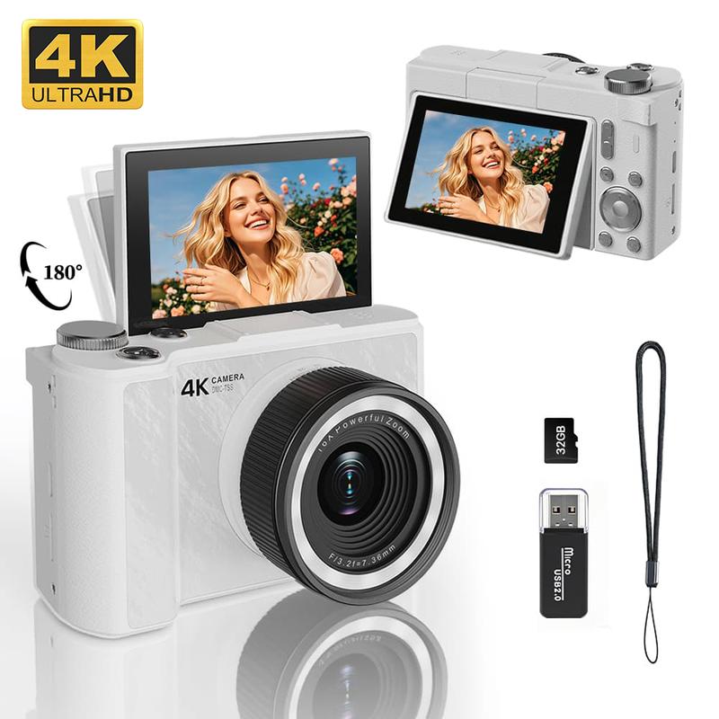 Videocamera 4K per vlog per principianti: 64 MP, messa a fuoco automatica, schermo girevole a 180°