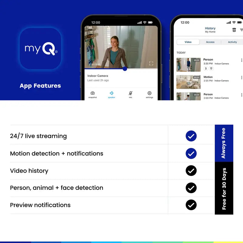 myQ Smart Indoor-Kamera: Nachtsicht &amp; Bewegungserkennung 