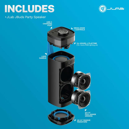 JLab JBuds Party Speaker: 30W Power, 12H Playtime, RGB Lighting