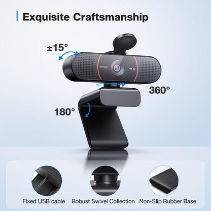 Webcam EMEET C960 4K: messa a fuoco automatica, doppi microfoni AI con cancellazione del rumore