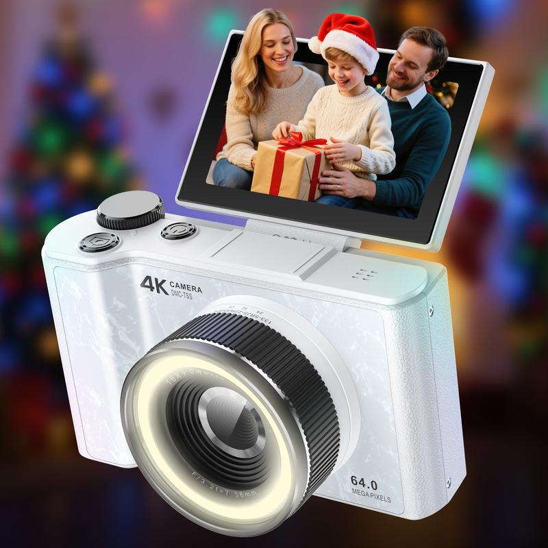 Videocamera 4K per vlog per principianti: 64 MP, messa a fuoco automatica, schermo girevole a 180°