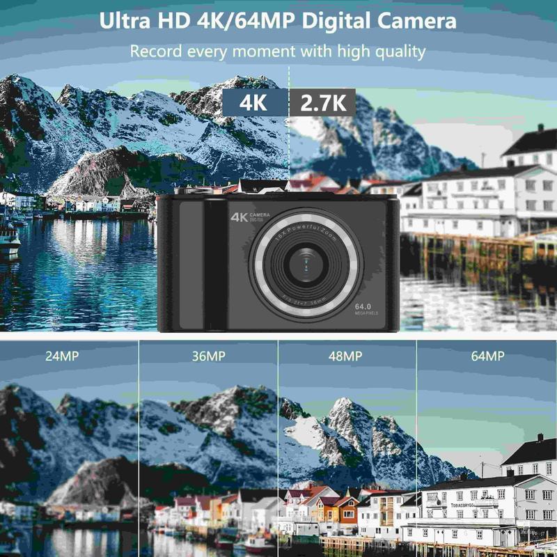 Videocamera 4K per vlog per principianti: 64 MP, messa a fuoco automatica, schermo girevole a 180°