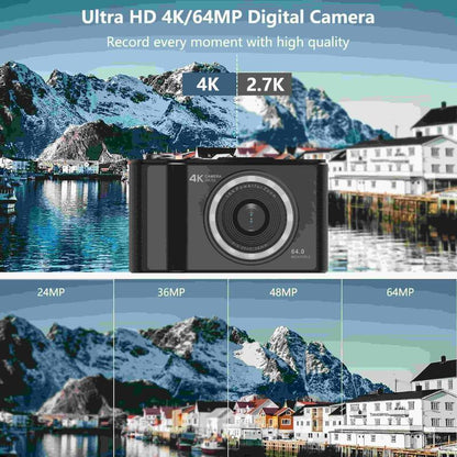 Videocamera 4K per vlog per principianti: 64 MP, messa a fuoco automatica, schermo girevole a 180°