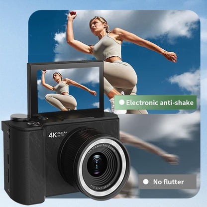 Videocamera 4K per vlog per principianti: 64 MP, messa a fuoco automatica, schermo girevole a 180°