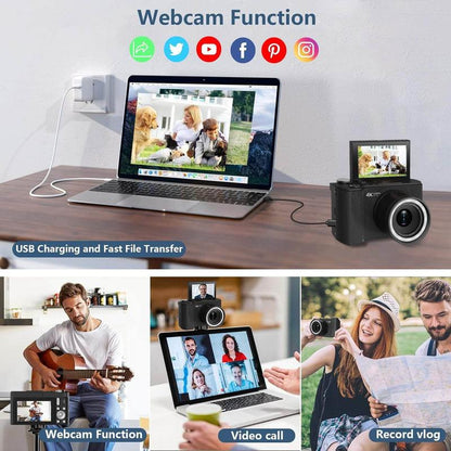 Videocamera 4K per vlog per principianti: 64 MP, messa a fuoco automatica, schermo girevole a 180°