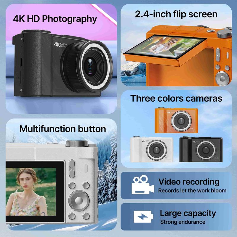 Videocamera 4K per vlog per principianti: 64 MP, messa a fuoco automatica, schermo girevole a 180°